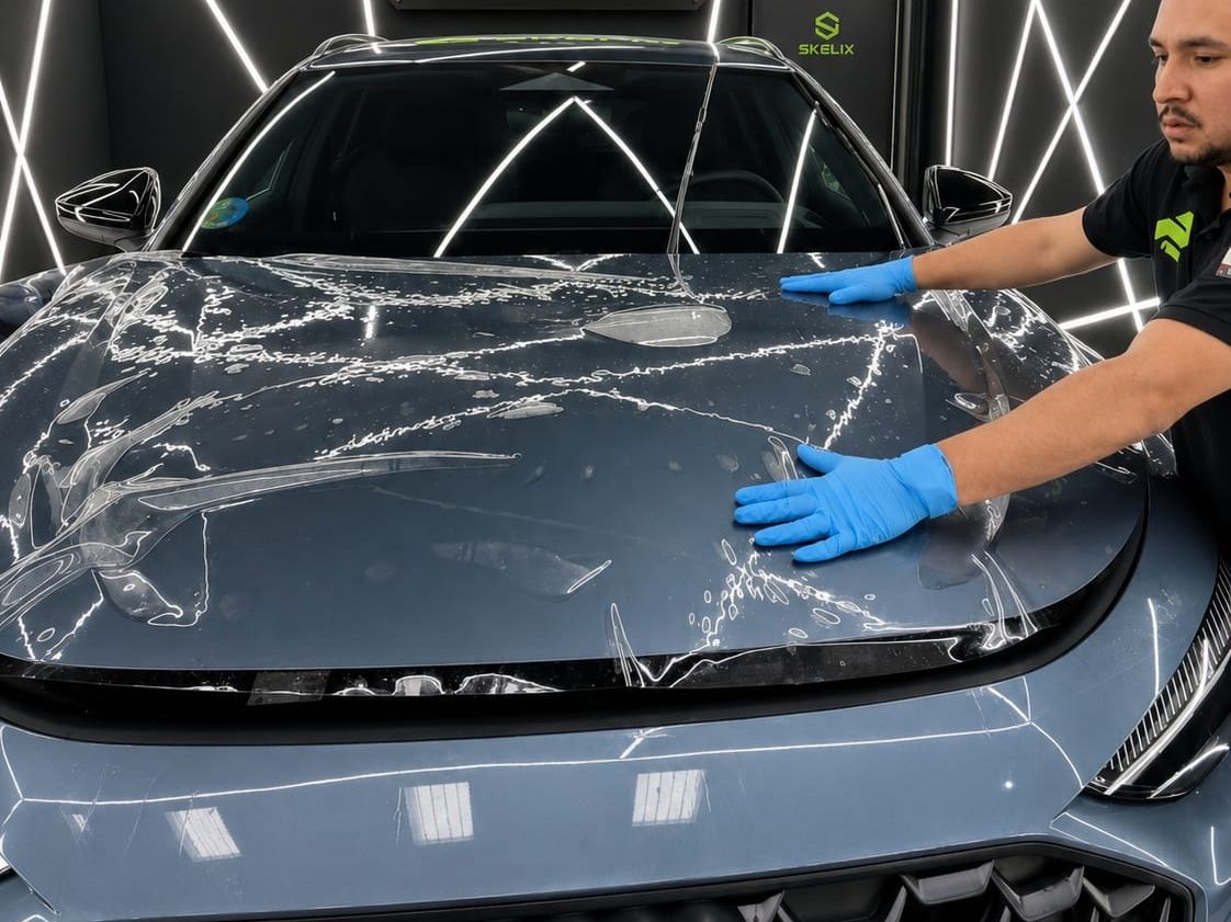 Aplicación profesional de película protectora SKELIX sobre Audi