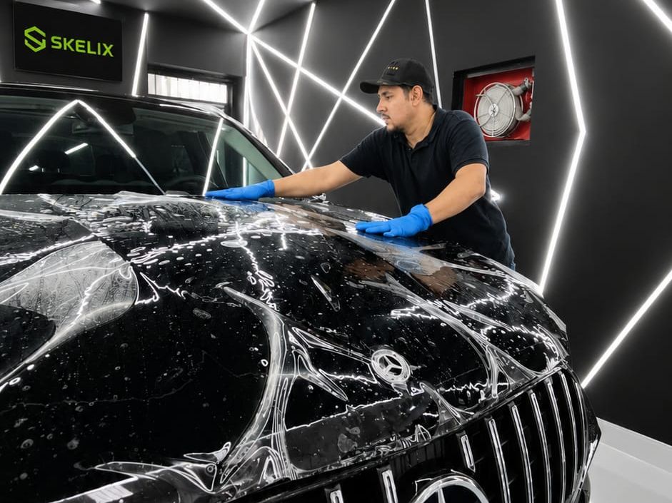 Instalación profesional de PPF SKELIX ULTRA CLEAR 7.5 sobre Mercedes